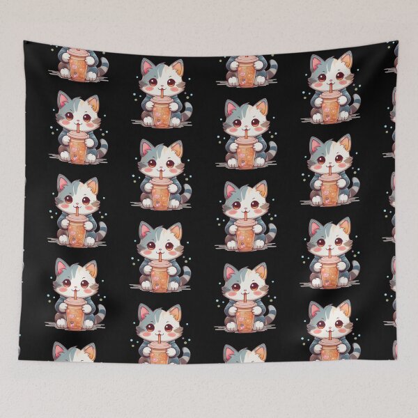 Item preview, Kawaii Cat Drinking Bubble Tea designed and sold by 100Sunsets.