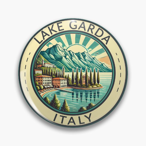 Item preview, Lake Garda Italy Illustration Travel Art Badge designed and sold by KrisSidDesigns.