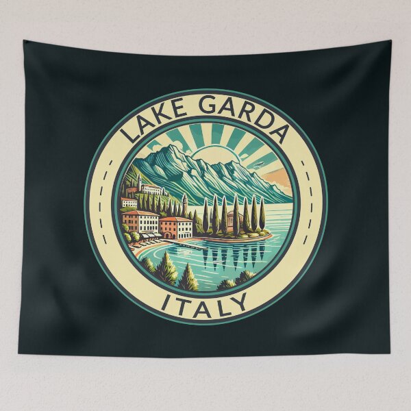 Item preview, Lake Garda Italy Illustration Travel Art Badge designed and sold by KrisSidDesigns.