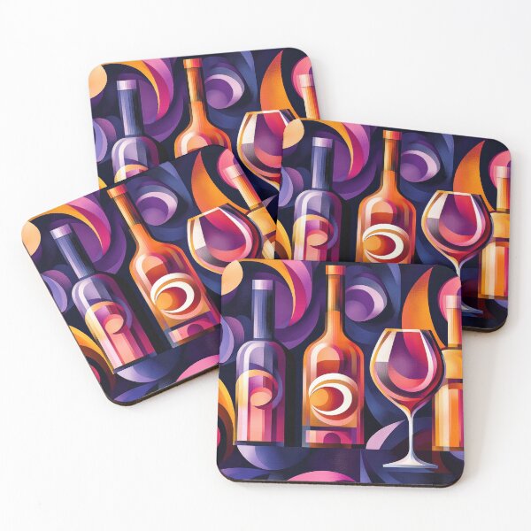 Item preview, Abstract art print of wine glasses and bottles designed and sold by MargaretWiktor.