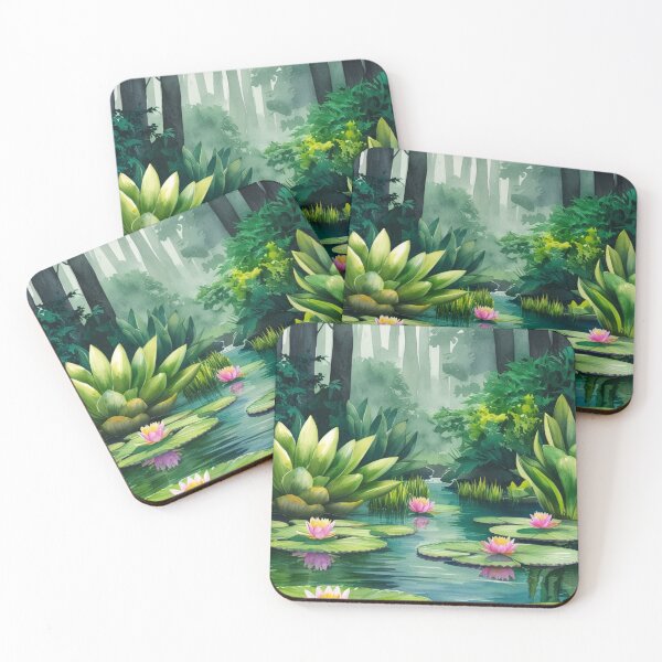 Item preview, Serenity Blossoms Water Lilies Amidst the Trees designed and sold by Rikaole-Art.