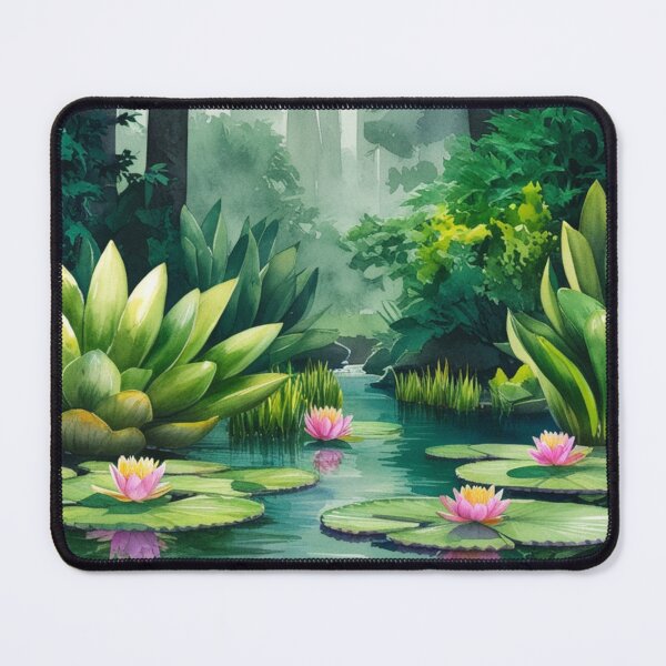 Item preview, Serenity Blossoms Water Lilies Amidst the Trees designed and sold by Rikaole-Art.