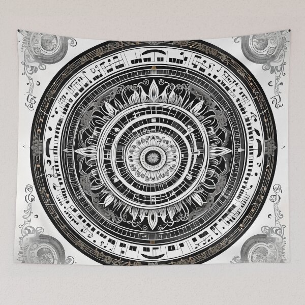 Item preview, Black and White Musical Mandala: Symphony of Flowers designed and sold by MandalasShops.