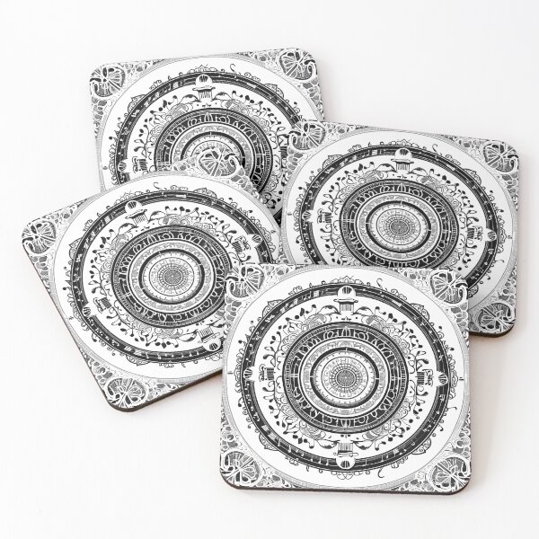 Artikelvorschau, Kompliziertes musikalisches Mandala: Harmonische Geometrie in Schwarz und Weiß entworfen und verkauft von MandalasShops.