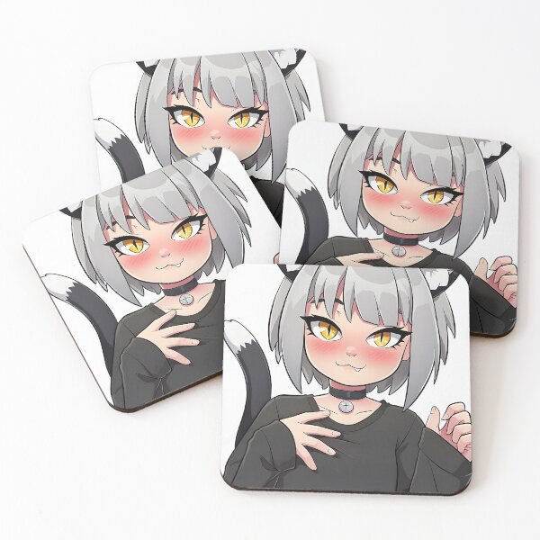 Item preview, Charming Silver-Haired Catgirl – Cute & Playful Design with Black T-Shirt & Bell Collar designed and sold by ByteyCreatives.