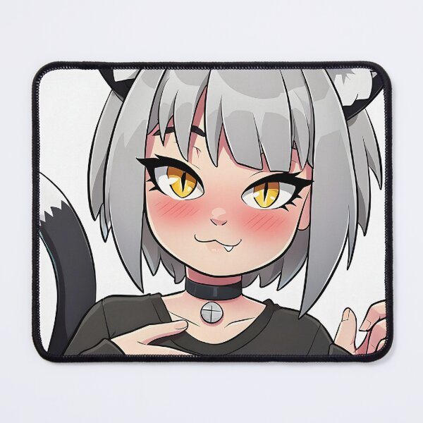 Item preview, Charming Silver-Haired Catgirl – Cute & Playful Design with Black T-Shirt & Bell Collar designed and sold by ByteyCreatives.