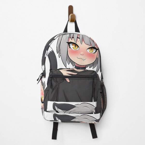 Item preview, Charming Silver-Haired Catgirl – Cute & Playful Design with Black T-Shirt & Bell Collar designed and sold by ByteyCreatives.
