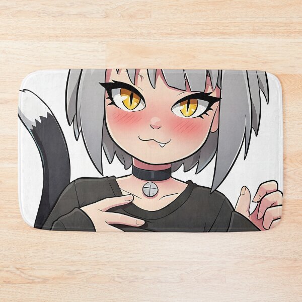 Item preview, Charming Silver-Haired Catgirl – Cute & Playful Design with Black T-Shirt & Bell Collar designed and sold by ByteyCreatives.