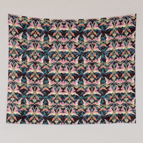 Item preview, Dark Gothic Floral Pattern, Pink flowers dark green background designed and sold by alisonm47.