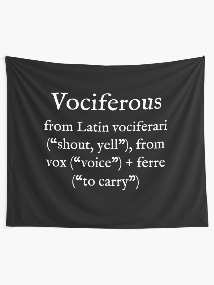 V Vociferous English White Text Etymology And Word Tapestry By
