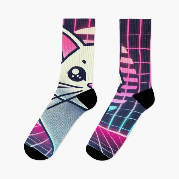 Item preview, Minimalist Cat with Neon 80s Grid designed and sold by Genady.