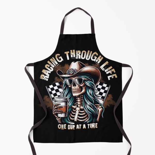 Item preview, Racing Through Life One Cup At A Time Cool Cowgirl Skull Skeleton Checkered Flag Racing Cars Coffee Caffeine Cup of Coffee designed and sold by CarantinedChaos.