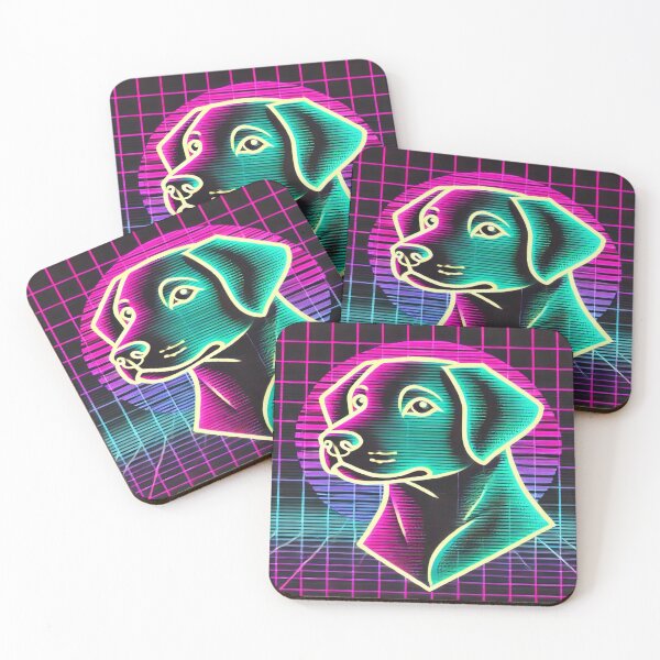 Item preview, Minimalist Dog with Neon 80s Grid designed and sold by Genady.