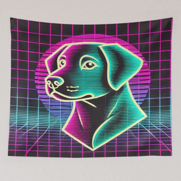 Item preview, Minimalist Dog with Neon 80s Grid designed and sold by Genady.
