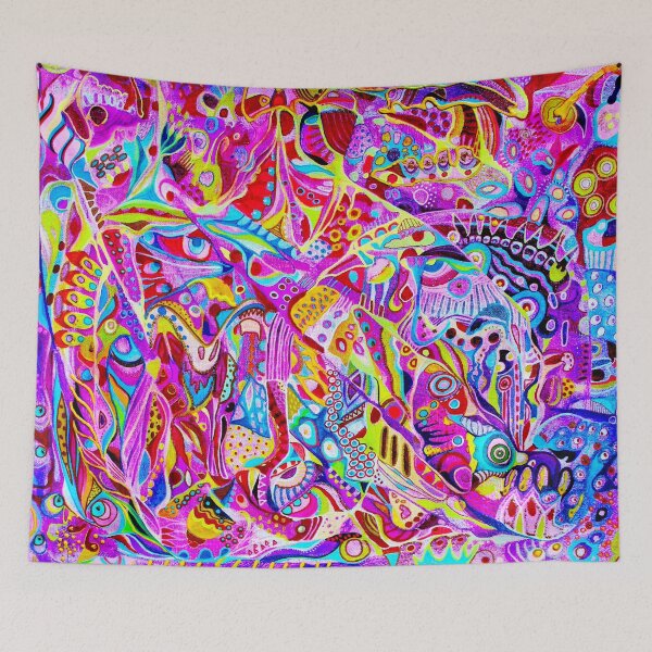 Item preview, 673. Colorful Abstract Mixed Media Art. Vibrant Dreamscape on Canvas  50*43cm, unstretched cotton canvas, 2024. Mixed media. artist Veera Zukova designed and sold by Veera Zukova.
