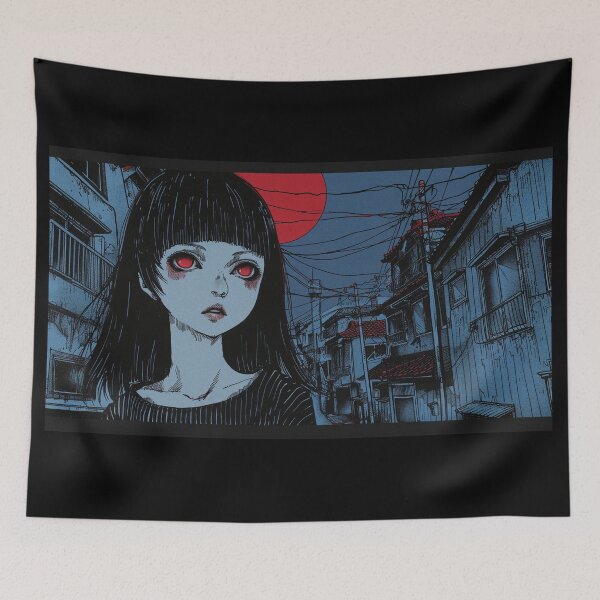 Item preview, blue citynight – psychedelic anime manga girl panorama designed and sold by ForsakenFrames.