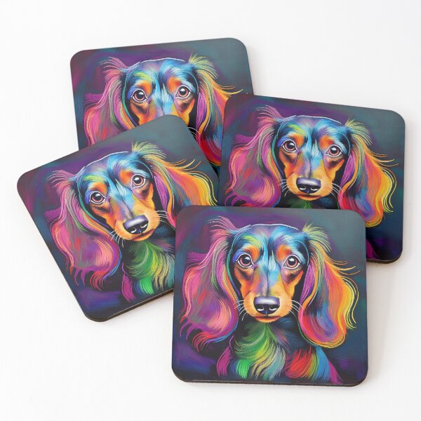 Item preview, Rainbow long haired dachshund portrait drawing designed and sold by JaineCreative.