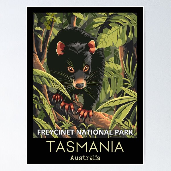Item preview, A Vintage Travel Illustration of a Tasmanian Devil in Freycinet National Park - Australia  designed and sold by GoodOldVintage.