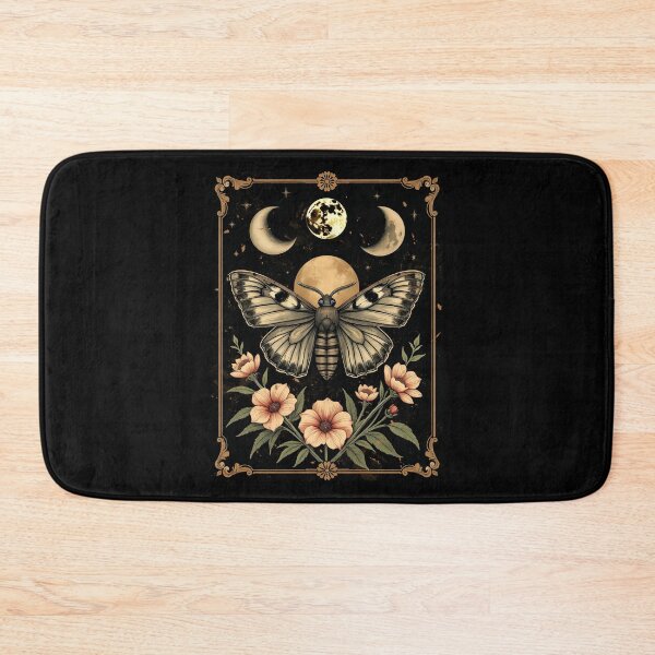 Item preview, Moth, moon phases and pink wild flowers - occult witchy floral girly dark fairy feminine floral designed and sold by Fantasy Cache.