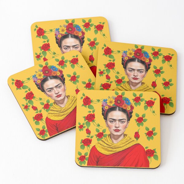 Item preview,  Frida kahlo  yellow  knitted scarf  red rose designed and sold by TeeARTHY.