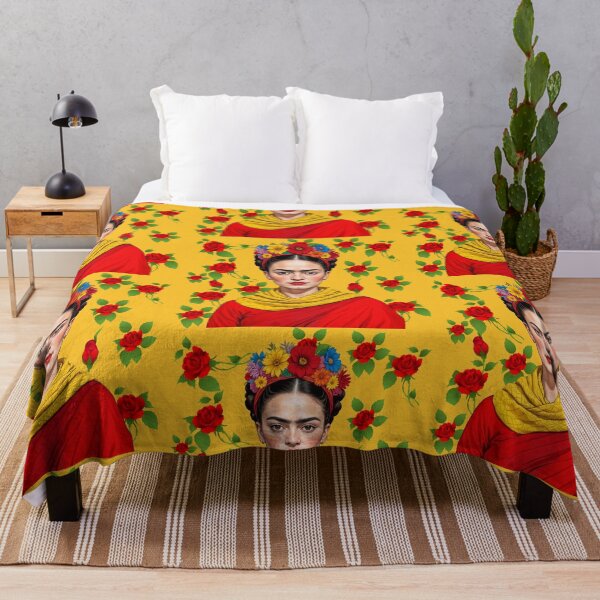 Item preview, Frida kahlo yellow knitted scarf red rose designed and sold by TeeARTHY.