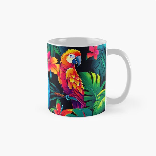 Item preview, FLORAL AND TROPICAL PATTERN O5  - Gift items and personal use / Parrot, Macaw, Leaves, Black, Tropical,  Jungle, Hawaiian, Turquoise, Art designed and sold by LumDesignArt.