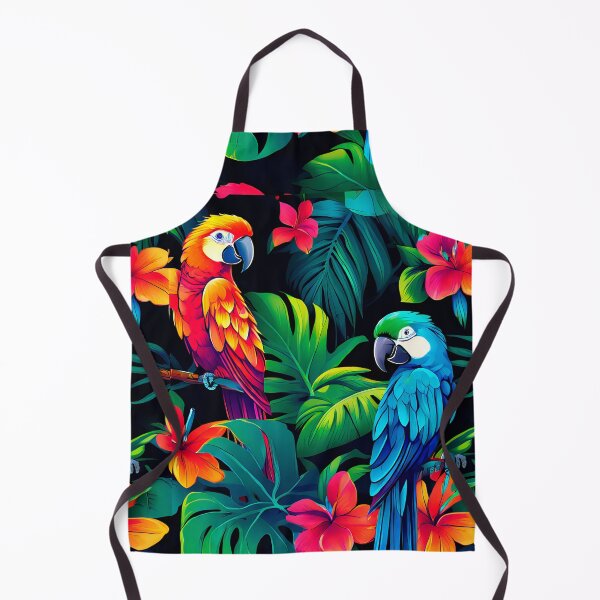 Item preview, FLORAL AND TROPICAL PATTERN O5 - Gift items and personal use / Parrot, Macaw, Leaves, Black, Tropical, Jungle, Hawaiian, Turquoise, Art designed and sold by LumDesignArt.