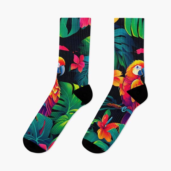 Item preview, FLORAL AND TROPICAL PATTERN O5  - Gift items and personal use / Parrot, Macaw, Leaves, Black, Tropical,  Jungle, Hawaiian, Turquoise, Art designed and sold by LumDesignArt.