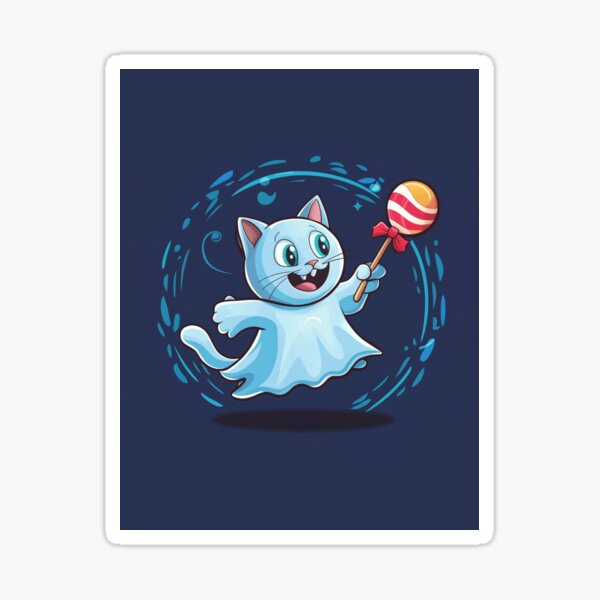 Item preview, cute ghost-cat with lollipop designed and sold by Ciasteczko9.