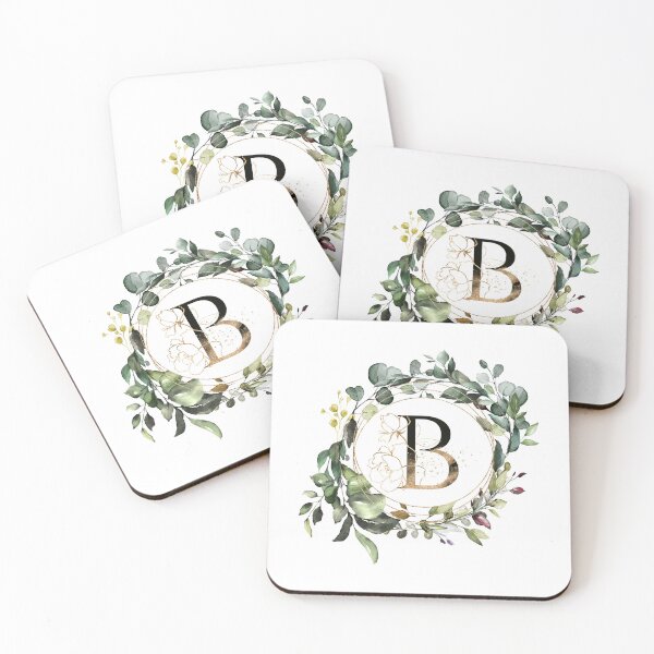 Item preview,  Watercolor Botanical Wreath, floral monogram letter B designed and sold by Marty Party .