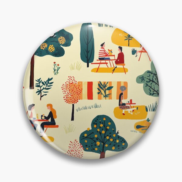 Item preview, Vibrant Vintage Picnic Scene Pattern with Retro Elements in a Sunlit Park designed and sold by PaintbrushPlace.