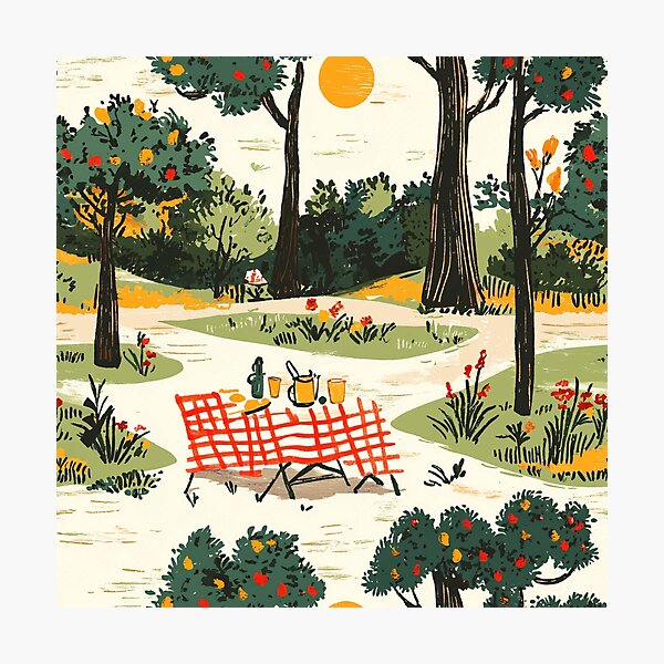 Item preview, Vintage Picnic Scene Pattern with Retro Elements in a Sunlit Park designed and sold by PaintbrushPlace.