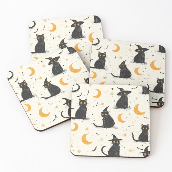 Item preview, Spooky and Charming Halloween Pattern with Black Cats, Witches, and Crescent Moons designed and sold by PaintbrushPlace.