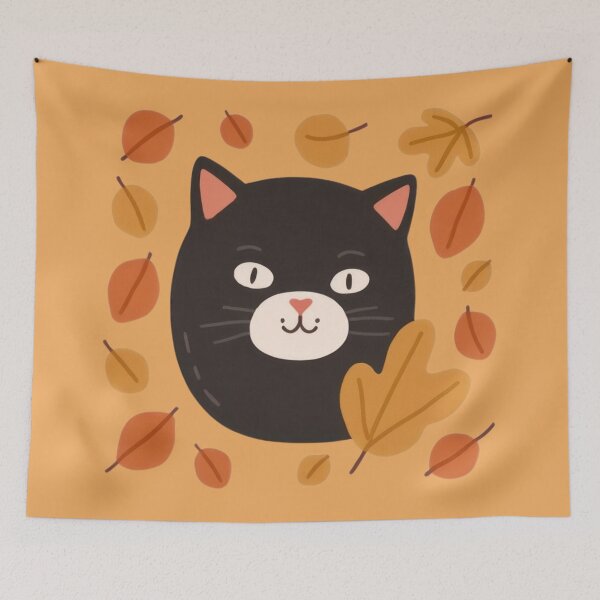 Item preview, Cute chubby funny kitty counts autumn leaves. designed and sold by SaraSumi.