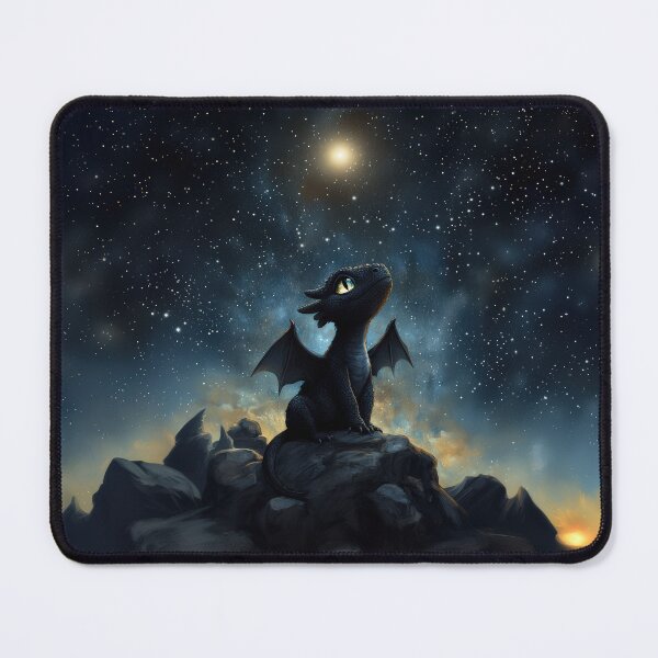 Item preview, Baby Dragon Stargazing in the Mountains - Enchanting Night Sky Art designed and sold by Magical Art Store.
