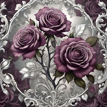 Artwork thumbnail, Dark Mauve Roses With Silver Rococo by DesignsByPrnces
