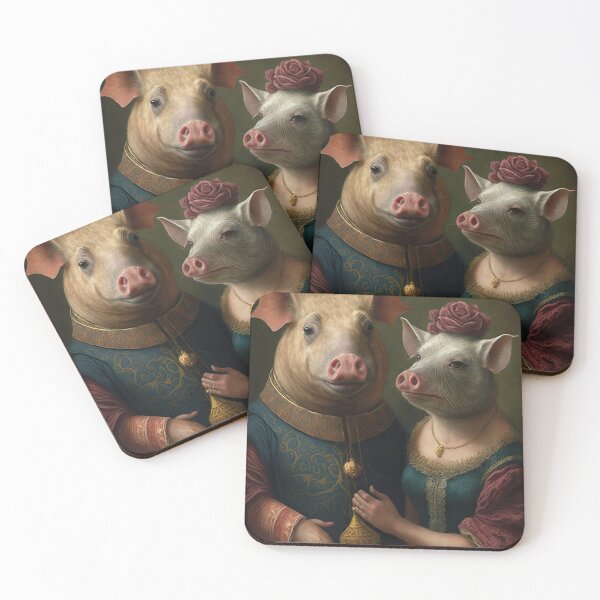 Item preview, Aristocratic Pig Couple, Funny Romantic Animal Portrait Painting designed and sold by CheekyAnimalz.