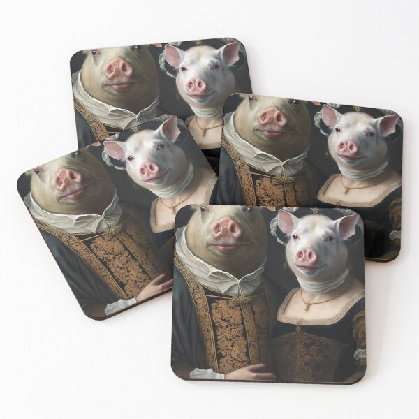 Item preview, Aristocratic Pig Couple, Funny Romantic Animal Portrait Painting designed and sold by CheekyAnimalz.