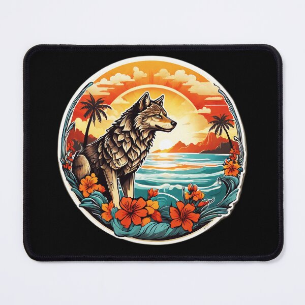 Item preview,  Beach Wolf at Sunset with Hawaii Orchids and Palm Trees designed and sold by NautiChic.