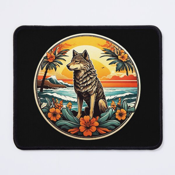 Item preview, Ocean Waves Wolf at Sunset with Hawaii Orchids and Palm Trees designed and sold by NautiChic.