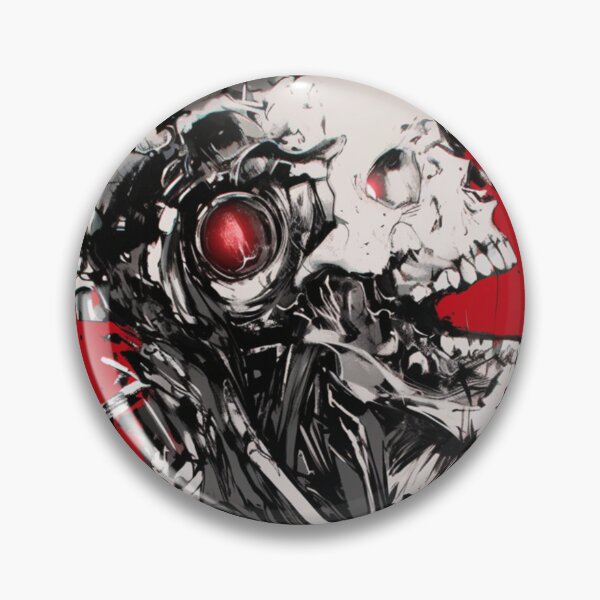 Item preview, Esqueleto de calavera ciberpunk futurista retro rojo designed and sold by Nightarcade.