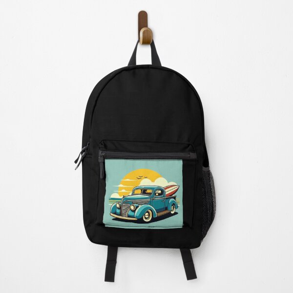 Artikelvorschau, Oldtimer mit Surfbrett im Pop-Art-Stil entworfen und verkauft von artofuniverse.