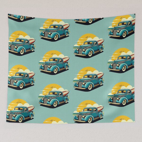 Item preview, Classic Car with Surfboard Pop Art Style designed and sold by artofuniverse.