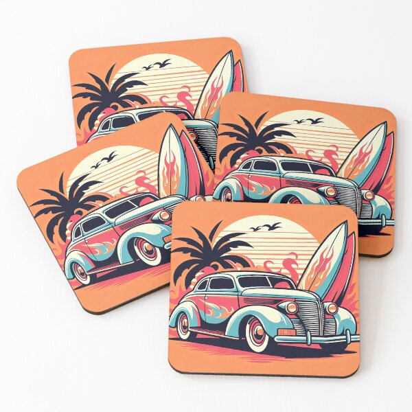 Item preview, Classic Car with Surfboard Pop Art Style designed and sold by artofuniverse.