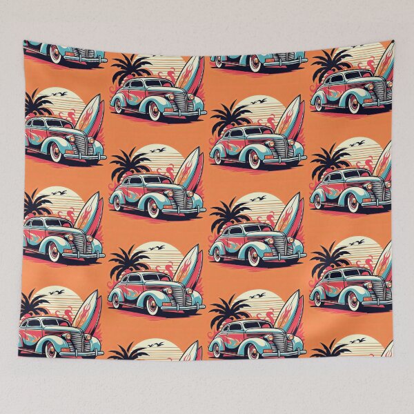 Item preview, Classic Car with Surfboard Pop Art Style designed and sold by artofuniverse.
