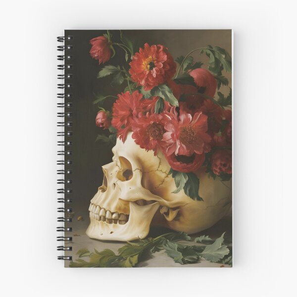 Item preview, painting of a skull covered by vivid red flowers designed and sold by OneLastWish.