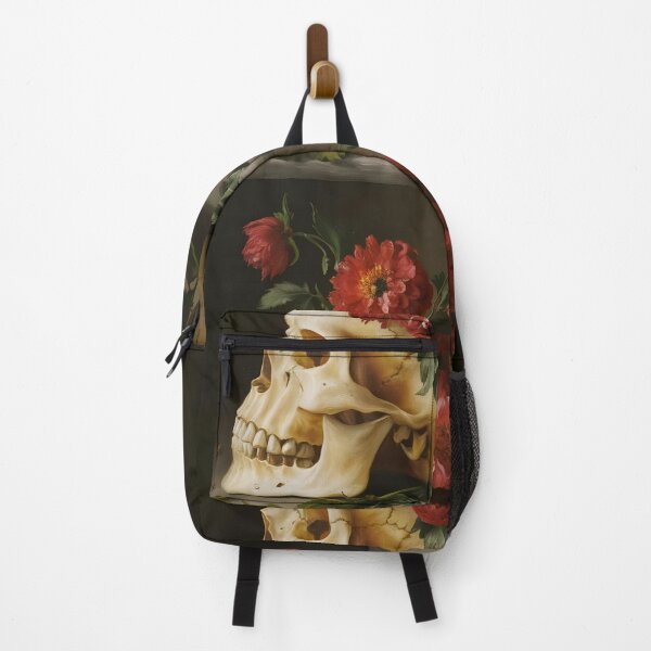 Item preview, painting of a skull covered by vivid red flowers designed and sold by OneLastWish.