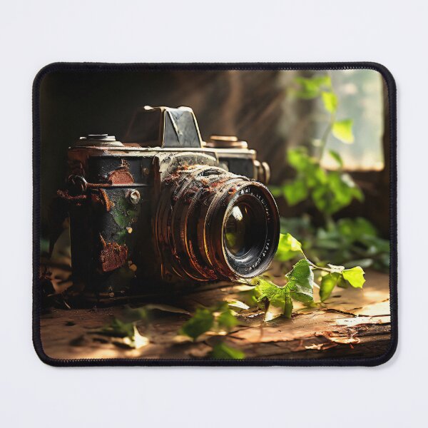 Item preview, old camera abandoned on an antique wooden table broken lens rusty body designed and sold by editattire.