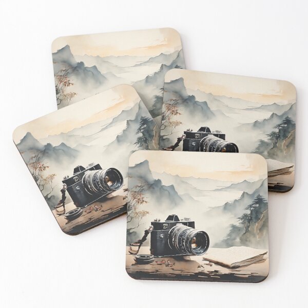 Item preview, vintage camera resting on an ancient chinese scroll washed mountains designed and sold by editattire.