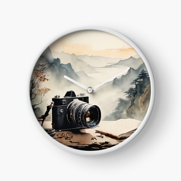 Item preview, vintage camera resting on an ancient chinese scroll washed mountains designed and sold by editattire.